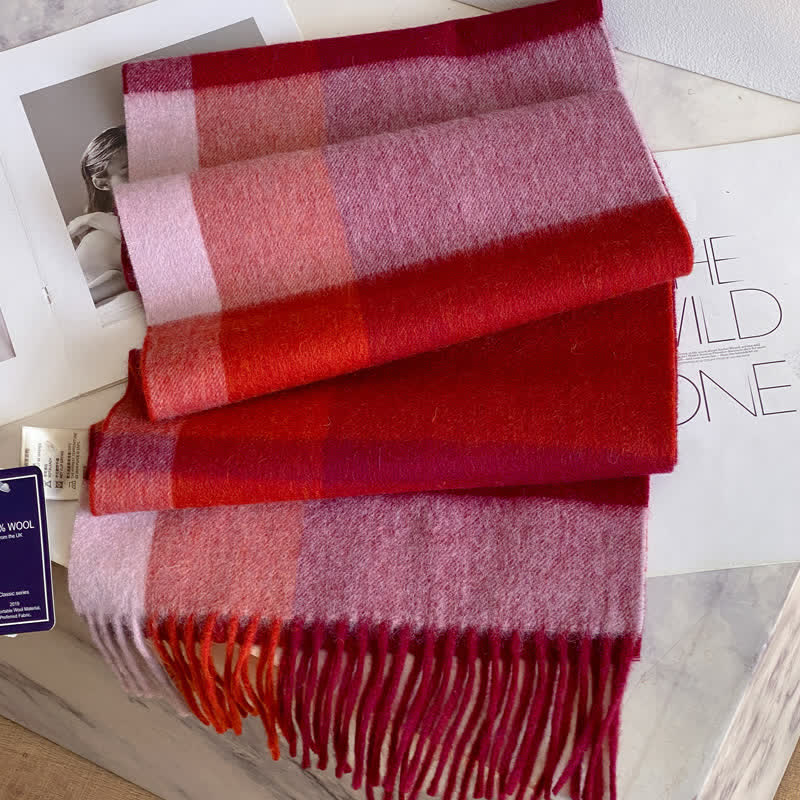 Sciarpa unisex in calda lana con motivo a quadri e nappe - #47 - image 51