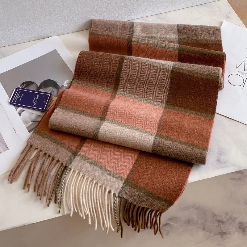 Sciarpa unisex in calda lana con motivo a quadri e nappe - #39 - image 43