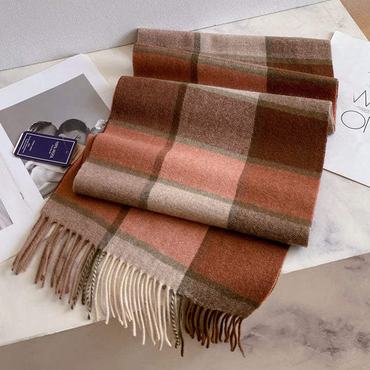 Sciarpa unisex in calda lana con motivo a quadri e nappe - #39 - image 43