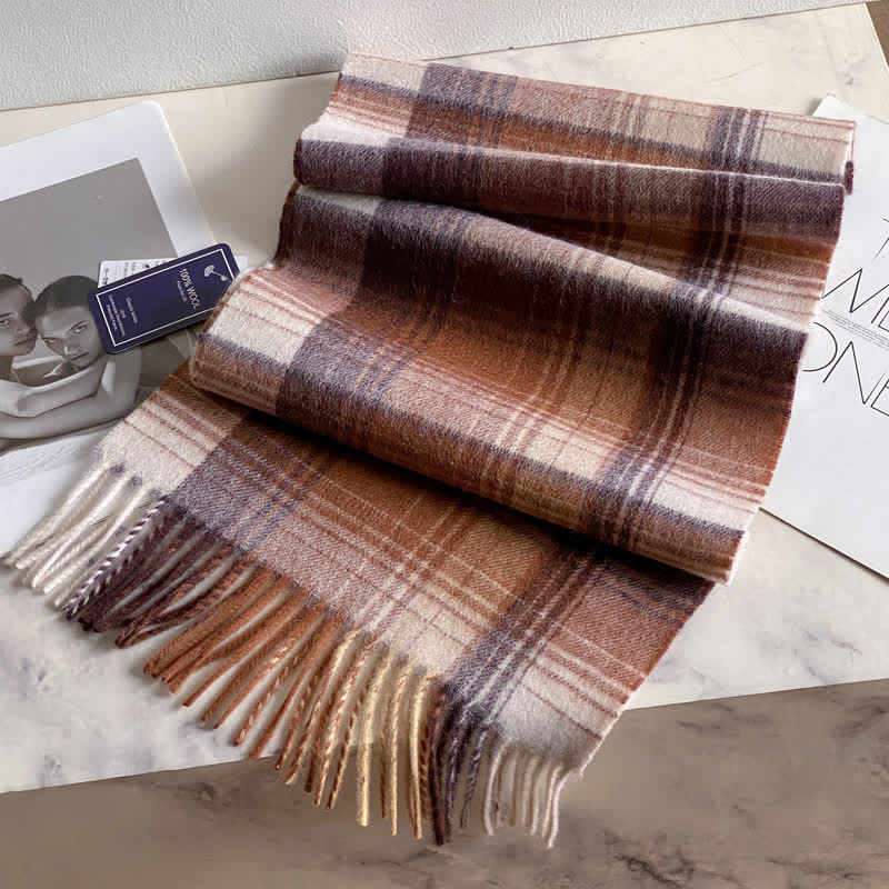 Sciarpa unisex in calda lana con motivo a quadri e nappe - #54 - image 58