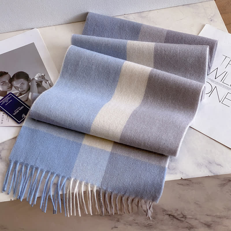 Sciarpa unisex in calda lana con motivo a quadri e nappe - #55 - image 59