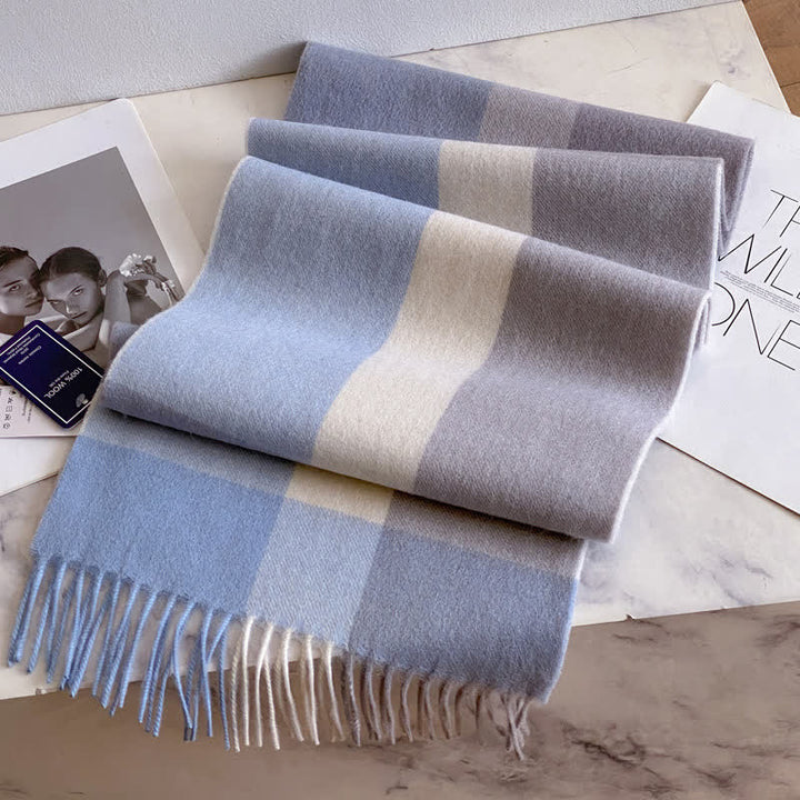 Sciarpa unisex in calda lana con motivo a quadri e nappe - #55 - image 59