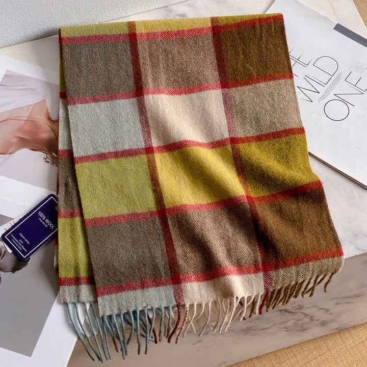 Sciarpa unisex in calda lana con motivo a quadri e nappe - #37 - image 41