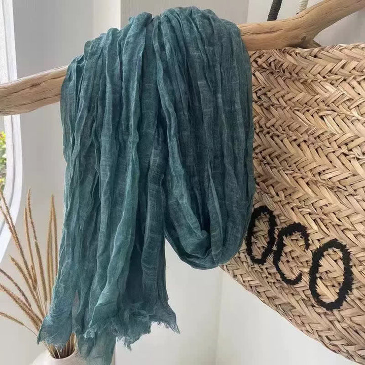 Sciarpa in cotone e lino con texture quattro stagioni Chic Wrinkles - Ciano scuro - image 5