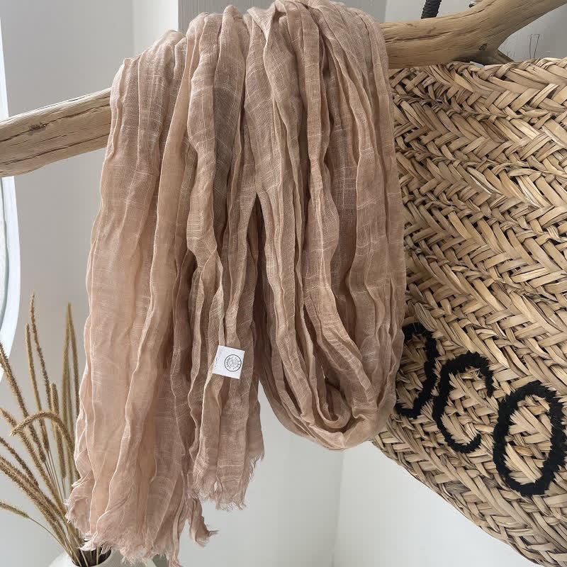 Sciarpa in cotone e lino con texture quattro stagioni Chic Wrinkles - Cammello - image 14