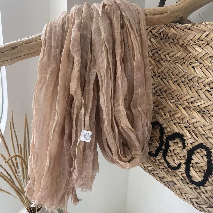 Sciarpa in cotone e lino con texture quattro stagioni Chic Wrinkles - Cammello - image 14