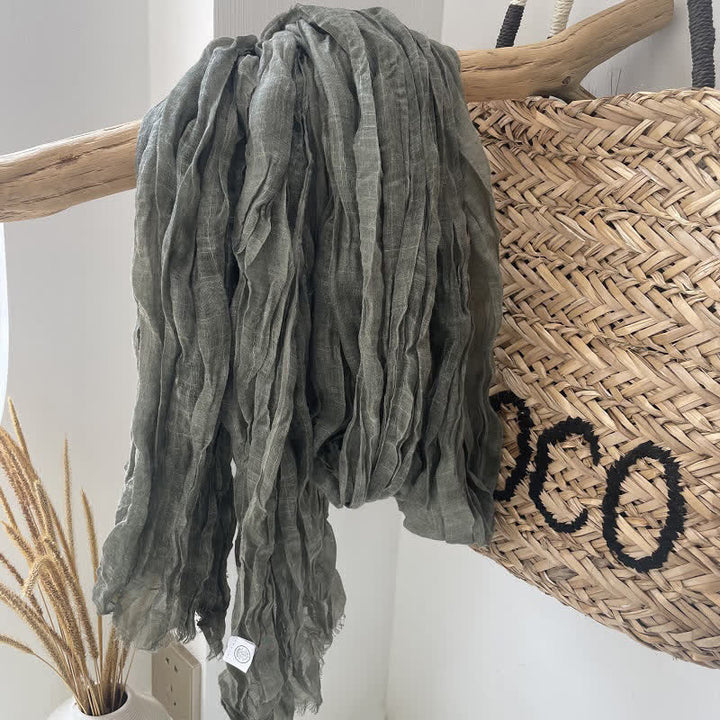 Sciarpa in cotone e lino con texture quattro stagioni Chic Wrinkles - Verde scuro - image 8