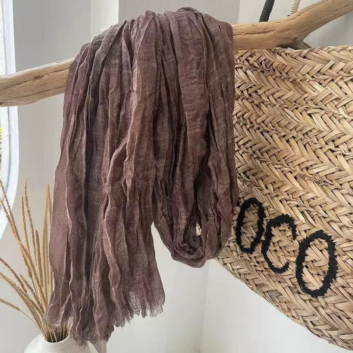 Sciarpa in cotone e lino con texture quattro stagioni Chic Wrinkles - Caffè - image 3