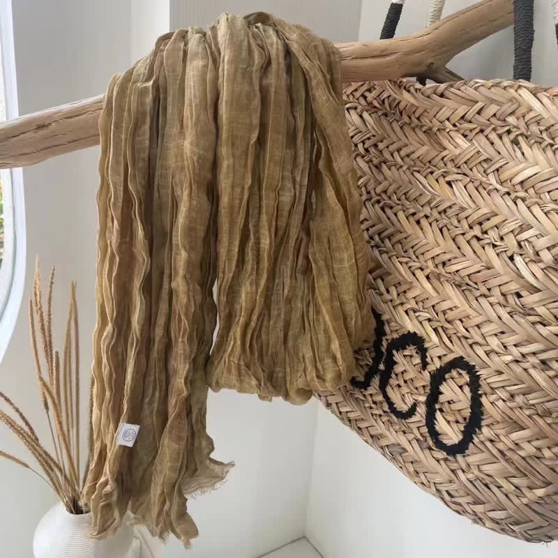 Sciarpa in cotone e lino con texture quattro stagioni Chic Wrinkles - Verga d'oro - image 1