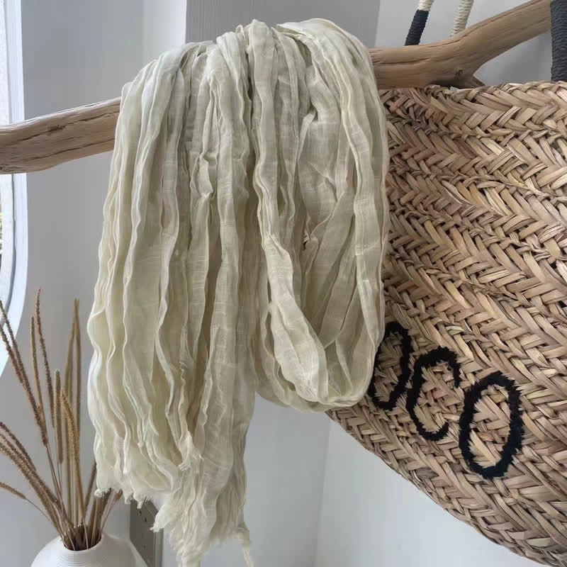 Sciarpa in cotone e lino con texture quattro stagioni Chic Wrinkles - Avorio - image 7