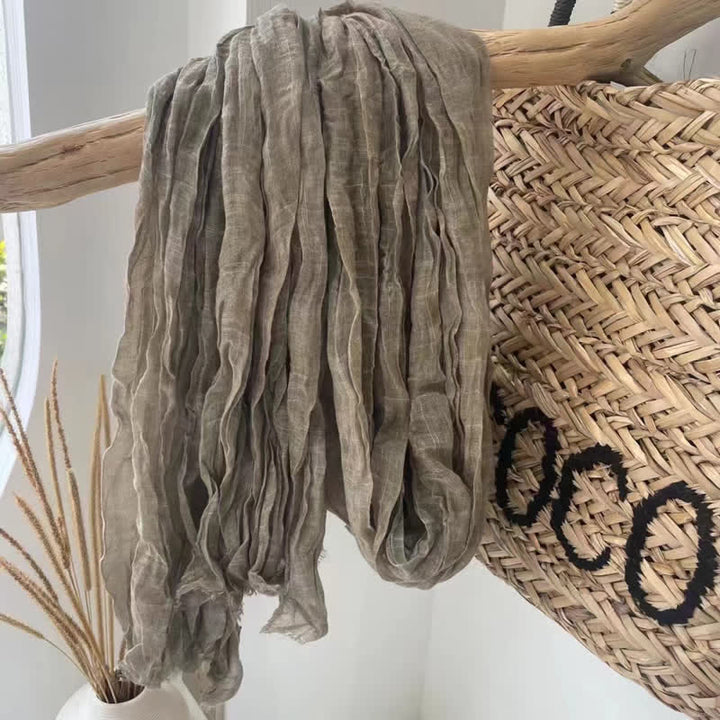 Sciarpa in cotone e lino con texture quattro stagioni Chic Wrinkles - Cachi scuro - image 4