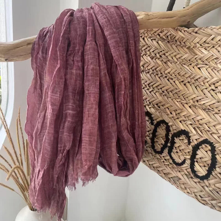 Sciarpa in cotone e lino con texture quattro stagioni Chic Wrinkles - RossoViolaPale - image 15
