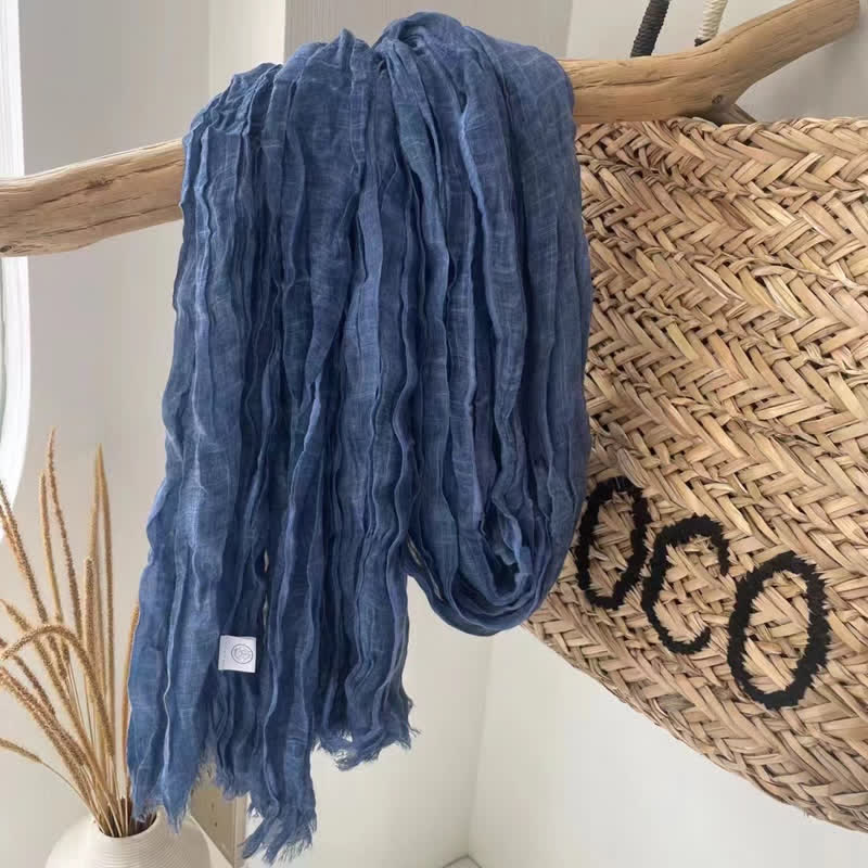 Sciarpa in cotone e lino con texture quattro stagioni Chic Wrinkles - Blu - image 9