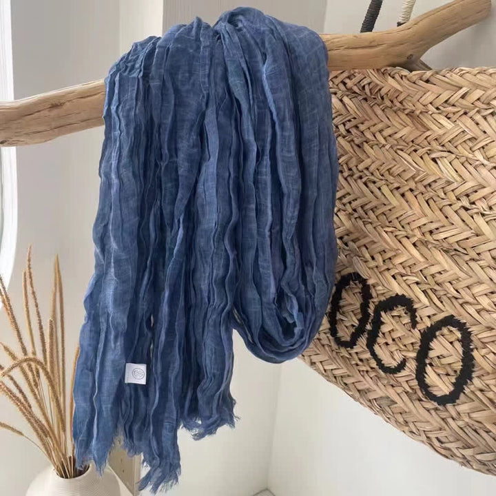 Sciarpa in cotone e lino con texture quattro stagioni Chic Wrinkles - Blu - image 9