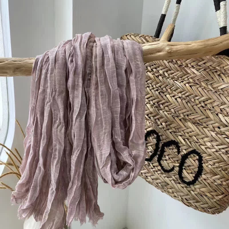 Sciarpa in cotone e lino con texture quattro stagioni Chic Wrinkles - Prugna - image 10