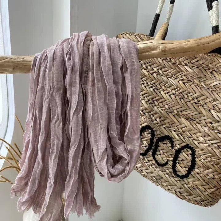 Sciarpa in cotone e lino con texture quattro stagioni Chic Wrinkles - Prugna - image 10