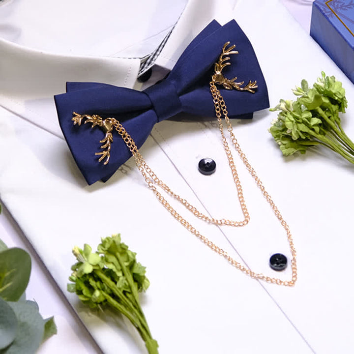 Papillon formale distintivo a forma di corna di cervo in oro con catena - image 2