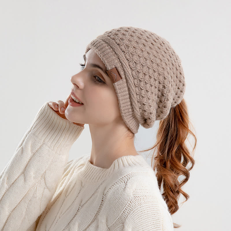 Berretto invernale caldo lavorato a maglia con coda di cavallo aperta da donna - Cachi - Regolabile (21 5/8"-23 5/8") - image 0