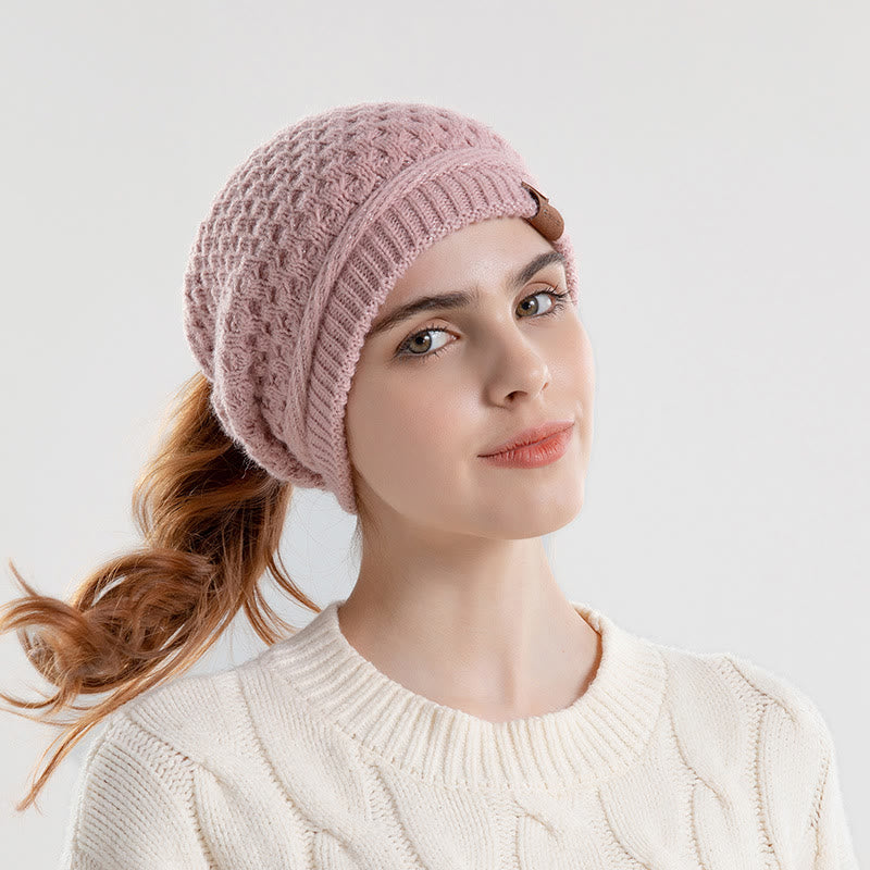 Berretto invernale caldo lavorato a maglia con coda di cavallo aperta da donna - Rosa - Regolabile (21 5/8"-23 5/8") - image 3
