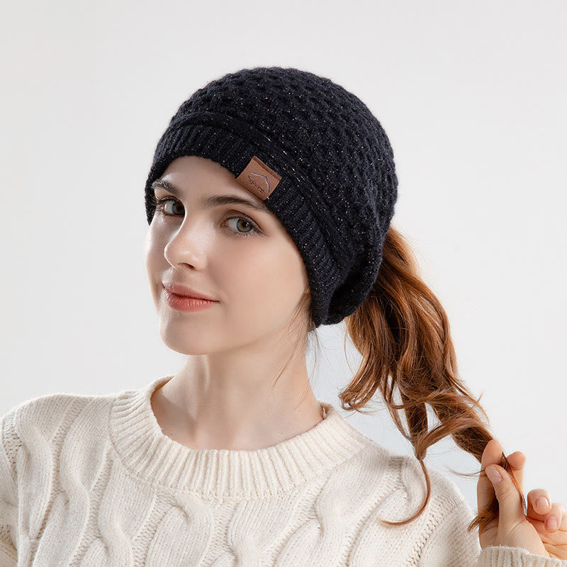 Berretto invernale caldo lavorato a maglia con coda di cavallo aperta da donna - Nero - Regolabile (21 5/8"-23 5/8") - image 4