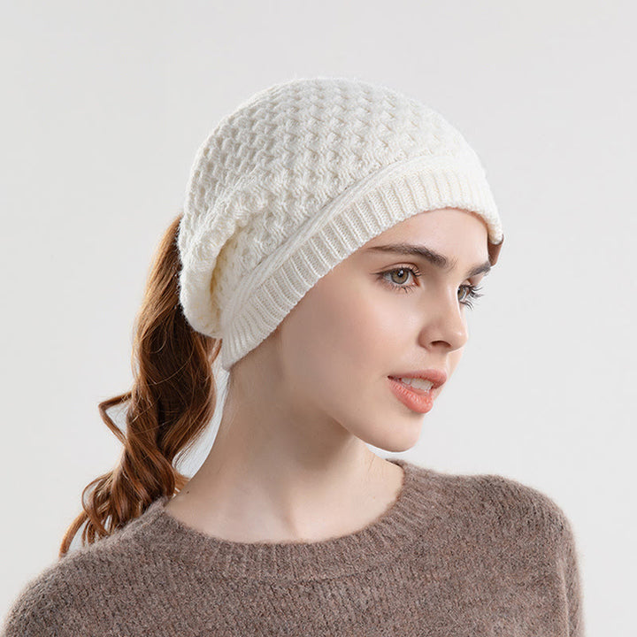 Berretto invernale caldo lavorato a maglia con coda di cavallo aperta da donna - Bianco - Regolabile (21 5/8"-23 5/8") - image 5