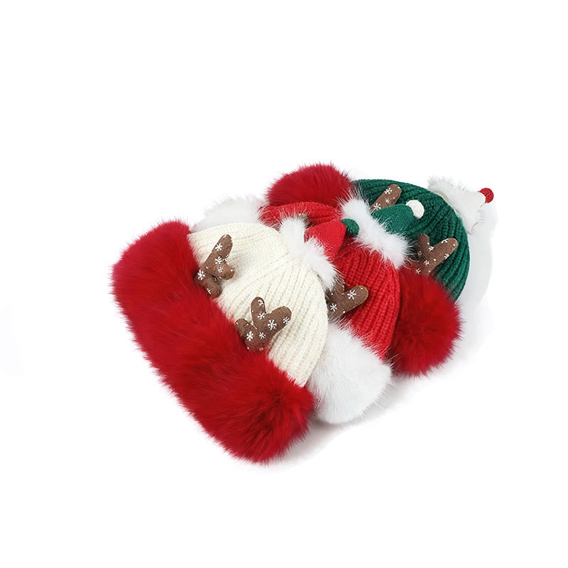Cappello di peluche invernale da donna con corna di cervo natalizie che tengono al caldo - image 4