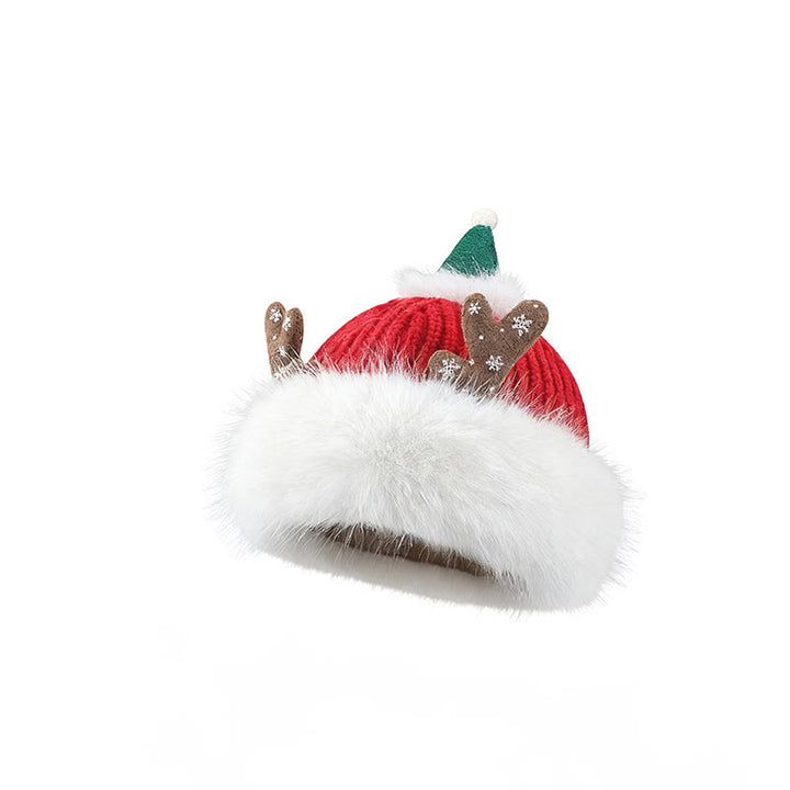 Cappello di peluche invernale da donna con corna di cervo natalizie che tengono al caldo - image 1