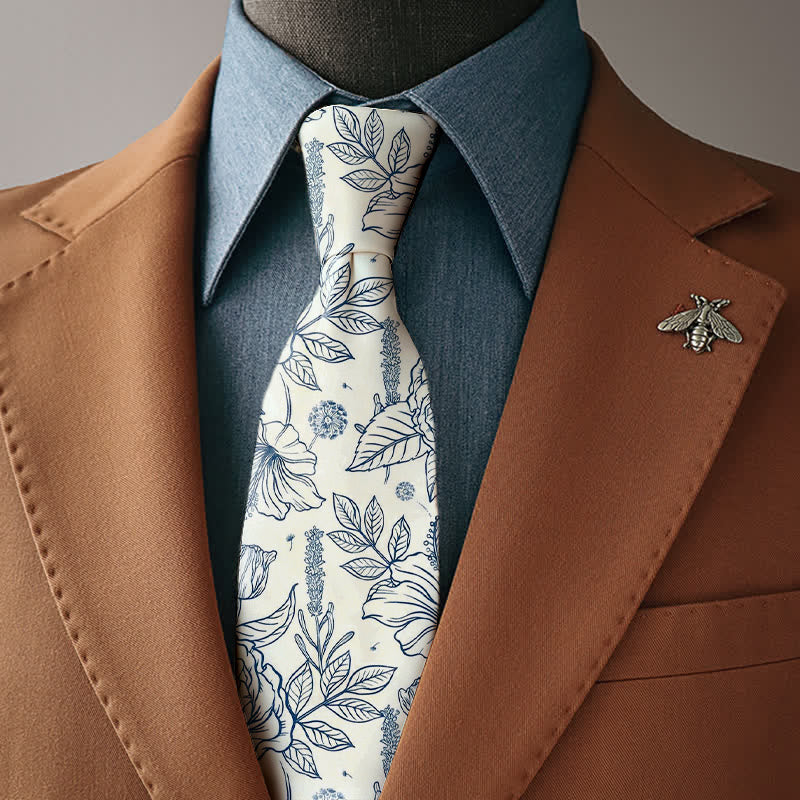 Cravatta da uomo con motivo decorativo floreale e disegno a tratteggio - Cravatta - image 0