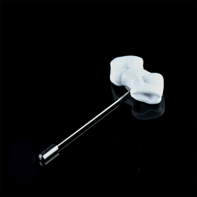 Spilla da bavero in tessuto a forma di papillon a punta da uomo per matrimonio - Bianco - image 14