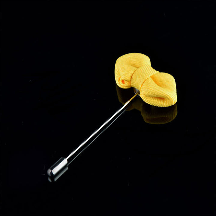 Spilla da bavero in tessuto a forma di papillon a punta da uomo per matrimonio - Giallo - image 15