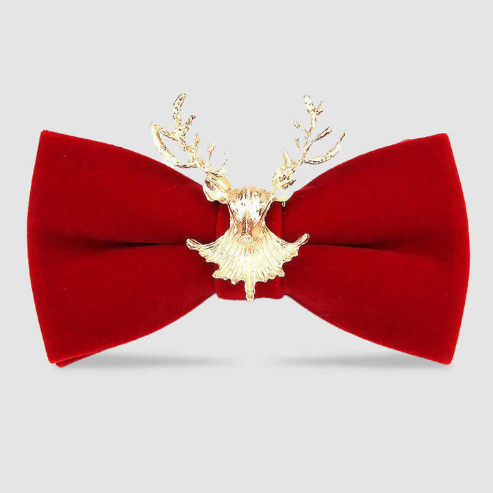 Papillon festivo con decorazione in metallo a forma di testa di cervo - Rosso - image 2