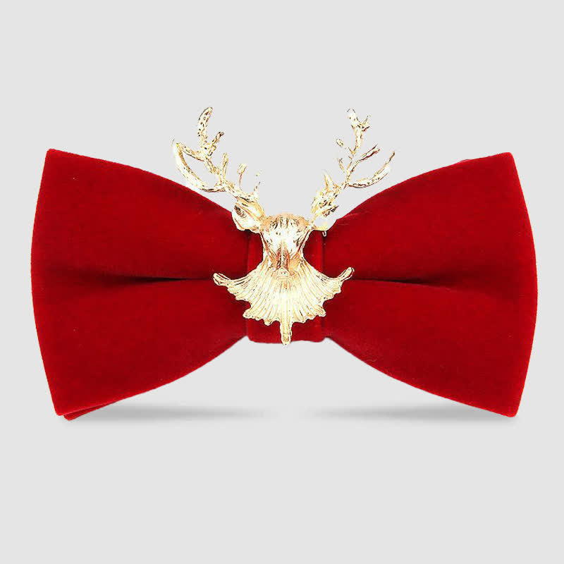 Papillon festivo con decorazione in metallo a forma di testa di cervo - Rosso - image 2