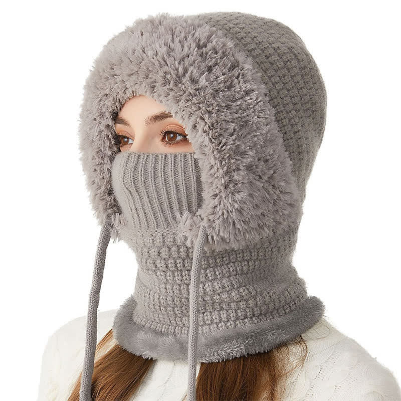 Berretto in maglia di peluche 3 in 1 con sciarpa e maschera - Grigio - M (22"-22 7/8") - image 0