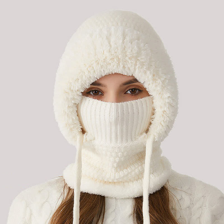 Berretto in maglia di peluche 3 in 1 con sciarpa e maschera - Bianco - M (22"-22 7/8") - image 9