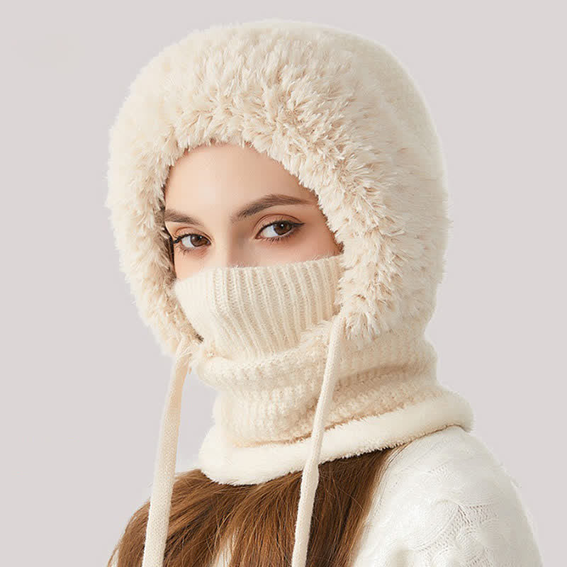Berretto in maglia di peluche 3 in 1 con sciarpa e maschera - Avorio - M (22"-22 7/8") - image 11