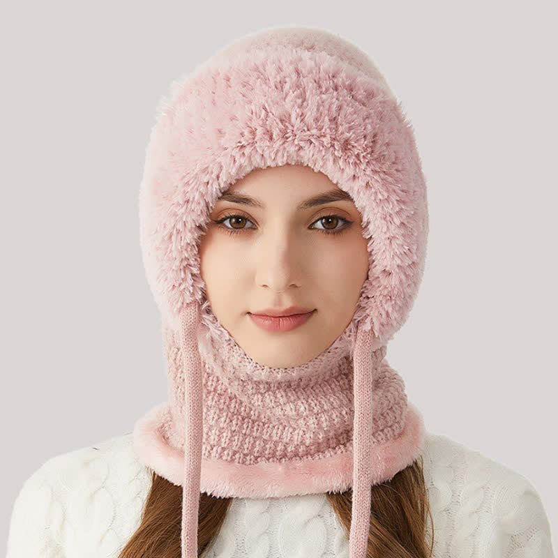 Berretto in maglia di peluche 3 in 1 con sciarpa e maschera - Rosa - M (22"-22 7/8") - image 13