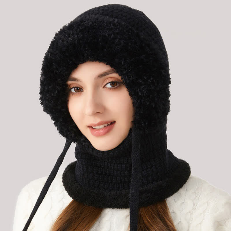 Berretto in maglia di peluche 3 in 1 con sciarpa e maschera - Nero - M (22"-22 7/8") - image 8