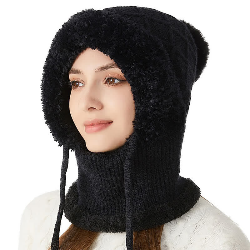 Berretto caldo in maglia 3 in 1 per esterni con sciarpa e mascherina - Nero - Regolabile (22"-23 1/4") - image 0