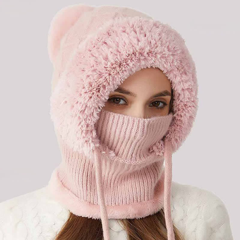 Berretto caldo in maglia 3 in 1 per esterni con sciarpa e mascherina - Rosa - Regolabile (22"-23 1/4") - image 11