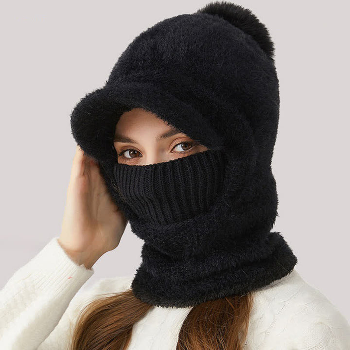 Berretto lavorato a maglia con visiera 3 in 1, sciarpa e mascherina - Nero - Regolabile (22"-23 1/4") - image 6