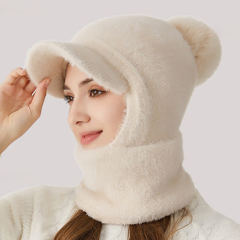 Berretto lavorato a maglia con visiera 3 in 1, sciarpa e mascherina - Beige - Regolabile (22"-23 1/4") - image 10