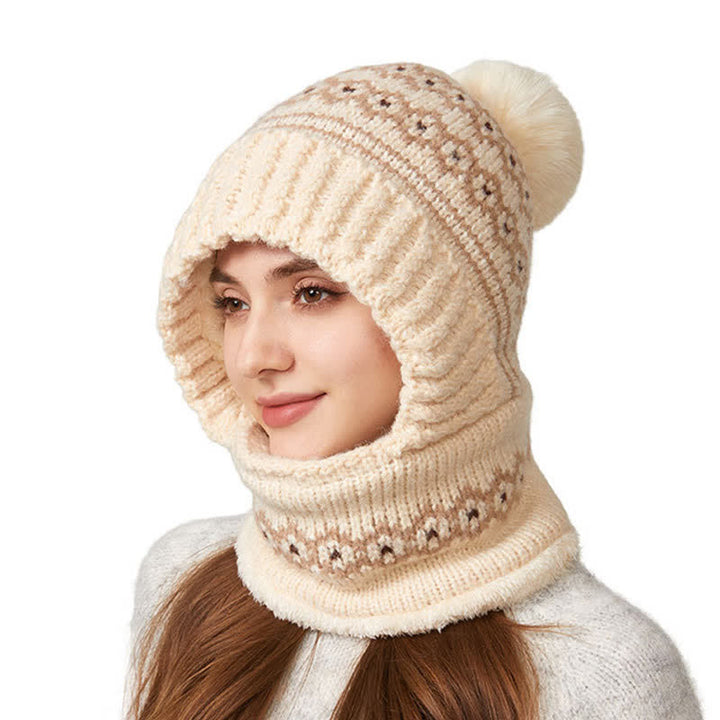 Berretto etnico in maglia jacquard 3 in 1 con sciarpa e mascherina - Beige - Regolabile (21 5/8"-22 7/8") - image 0