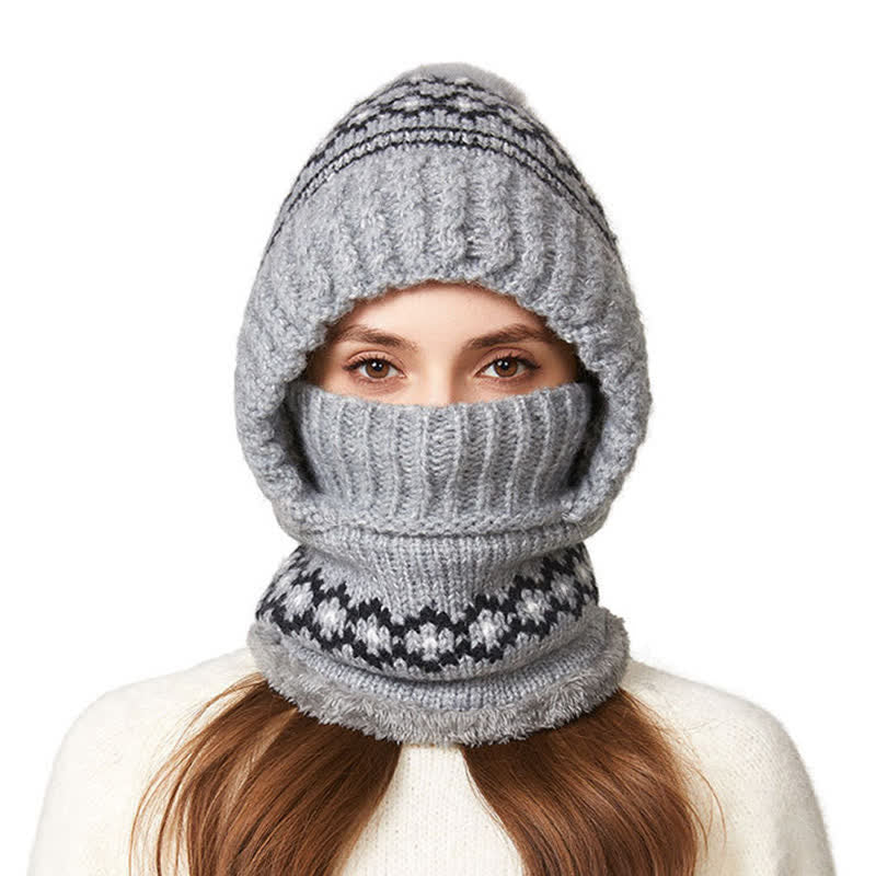 Berretto etnico in maglia jacquard 3 in 1 con sciarpa e mascherina - Grigio - Regolabile (21 5/8"-22 7/8") - image 13