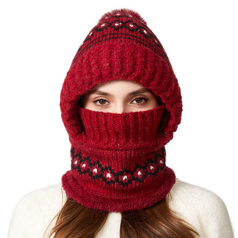 Berretto etnico in maglia jacquard 3 in 1 con sciarpa e mascherina - Vino rosso - Regolabile (21 5/8"-22 7/8") - image 19