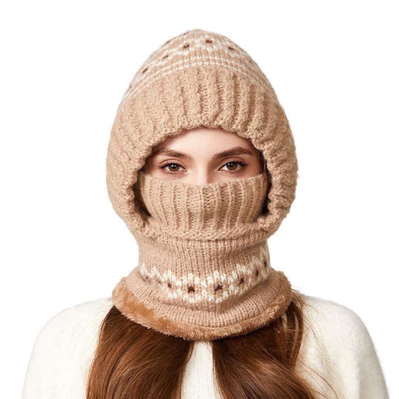 Berretto etnico in maglia jacquard 3 in 1 con sciarpa e mascherina - Cachi - Regolabile (21 5/8"-22 7/8") - image 10
