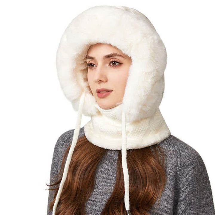 Berretto lavorato a maglia 3 in 1 con sciarpa e mascherina in twill di peluche - Avorio - M (22"-22 7/8") - image 6