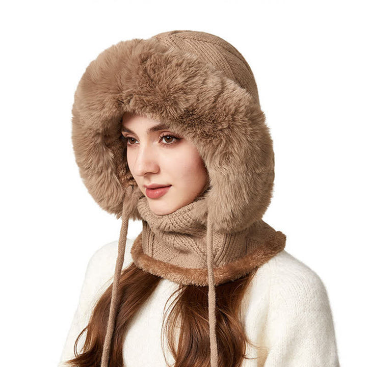 Berretto lavorato a maglia 3 in 1 con sciarpa e mascherina in twill di peluche - image 2