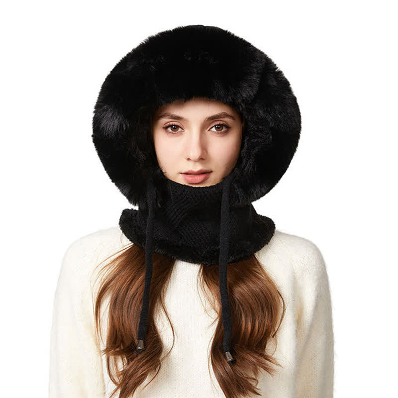 Berretto lavorato a maglia 3 in 1 con sciarpa e mascherina in twill di peluche - image 5