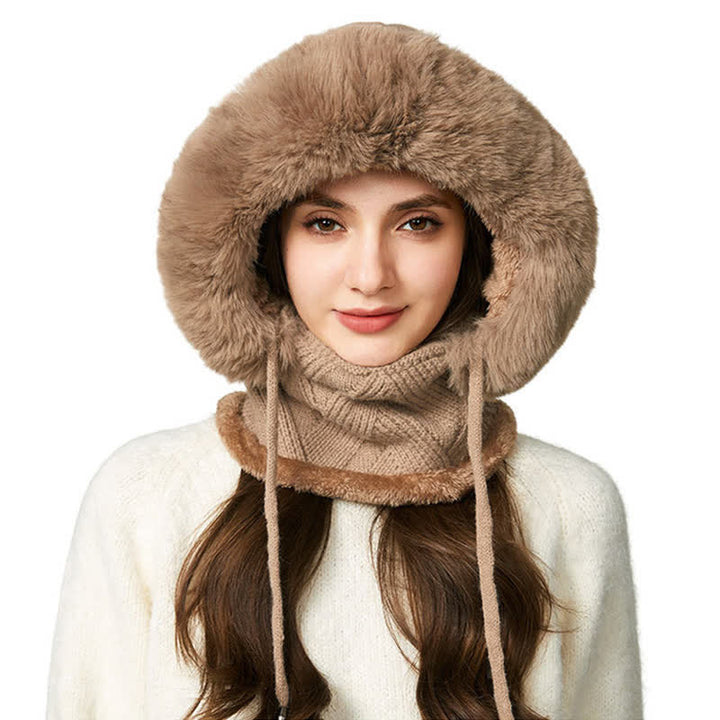 Berretto lavorato a maglia 3 in 1 con sciarpa e mascherina in twill di peluche - image 1