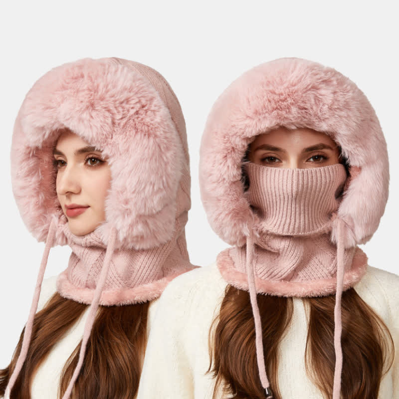 Berretto lavorato a maglia 3 in 1 con sciarpa e mascherina in twill di peluche - image 13